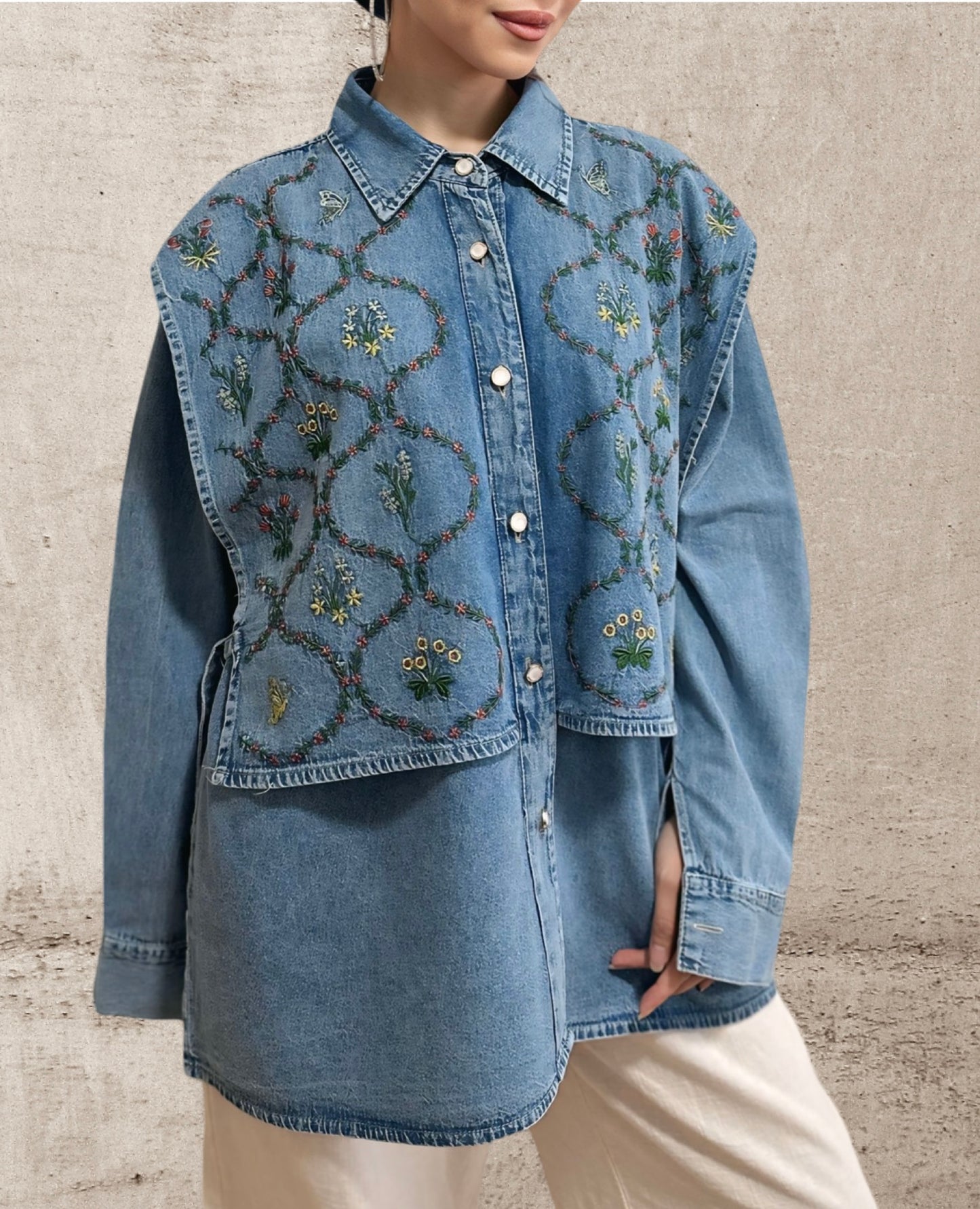 Embroidery Vest Denim Shirt