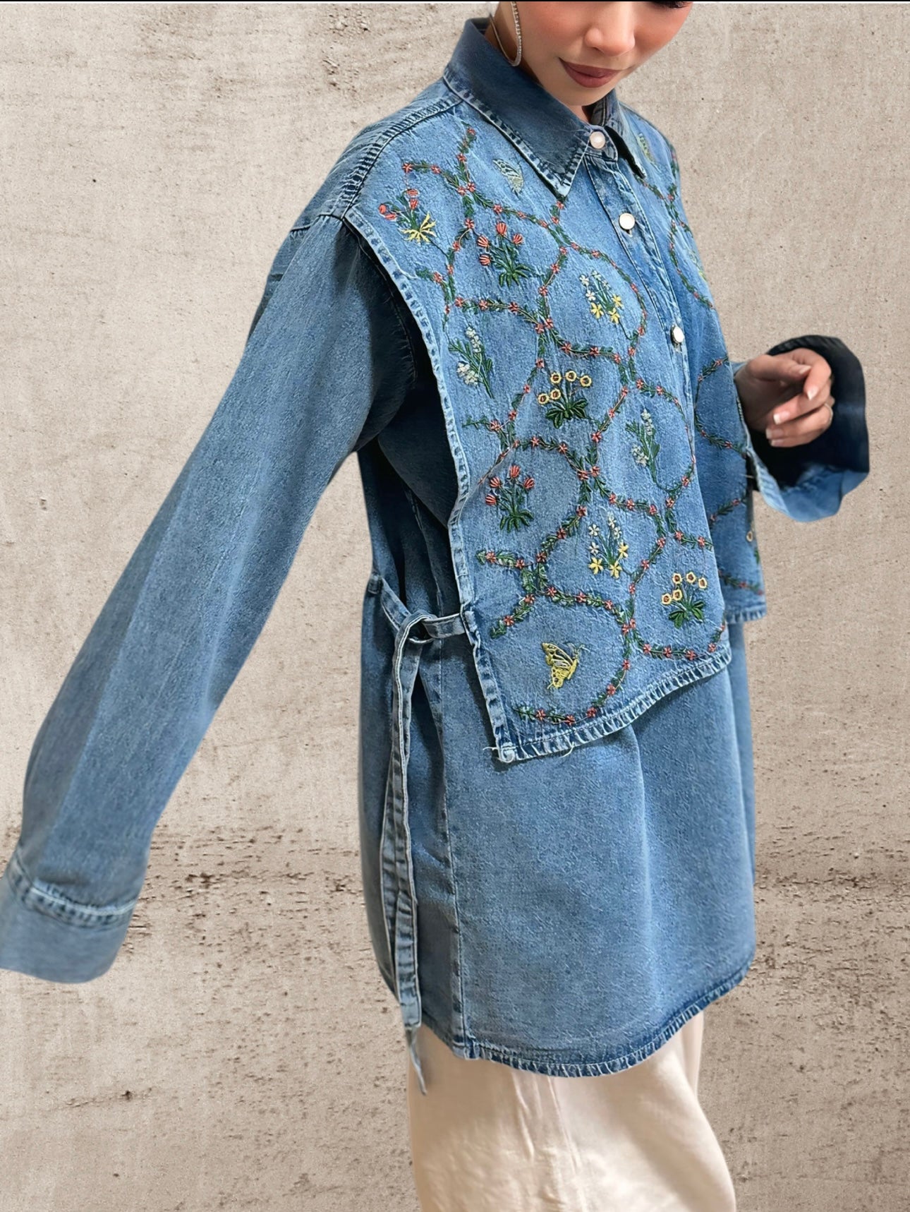 Embroidery Vest Denim Shirt