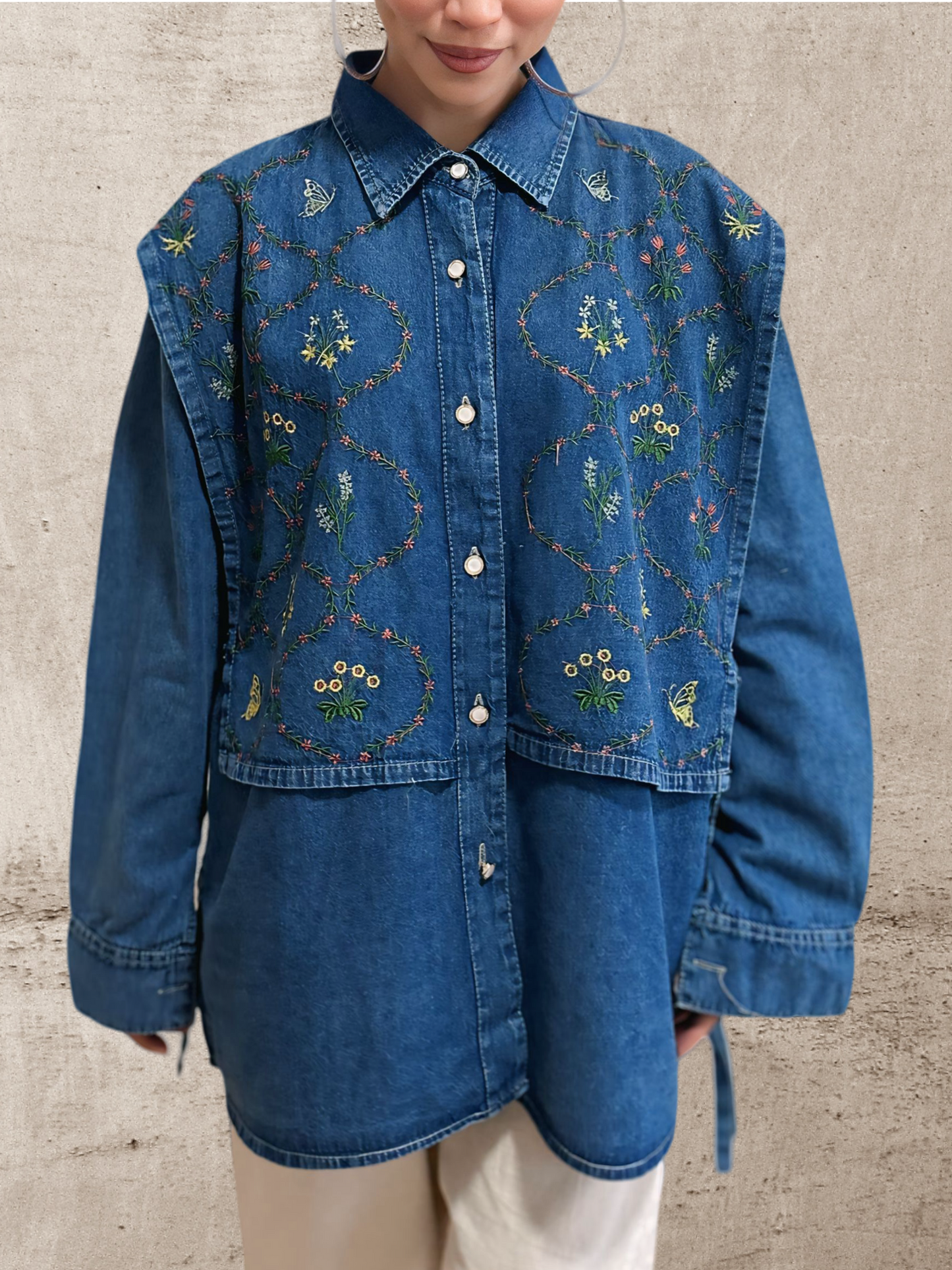 Embroidery Vest Denim Shirt