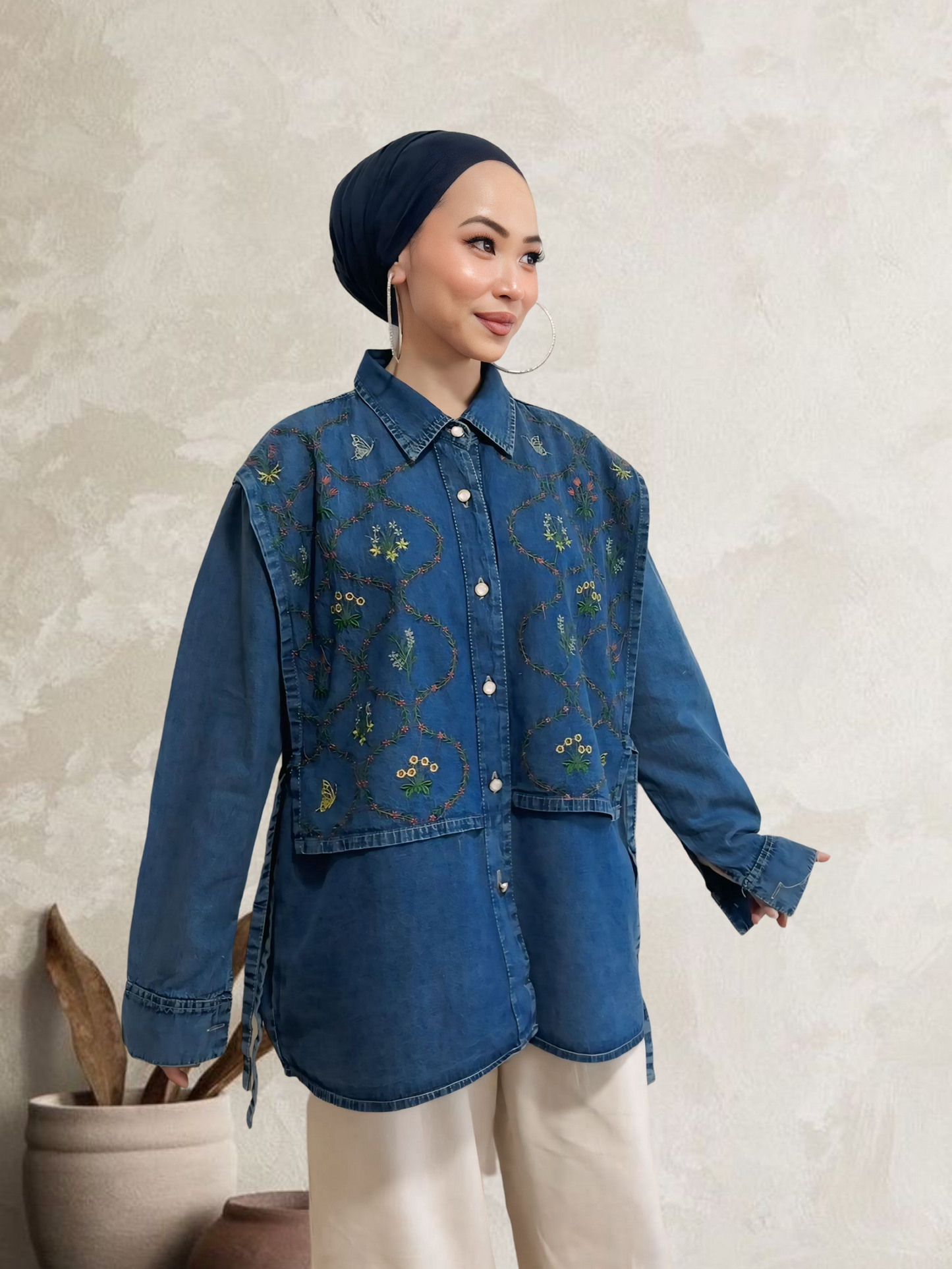 Embroidery Vest Denim Shirt